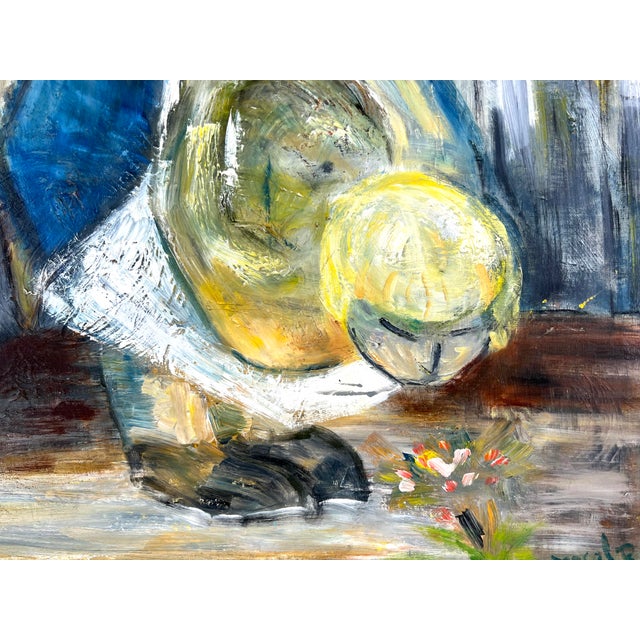 American "Mutual Admiration" Flower Mid-Century Modern Oil Painting Monterey Artist For Sale - Image 3 of 8