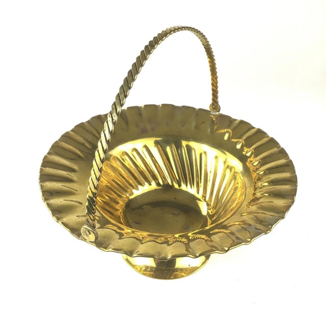 Vintage Brass Footed Basket With Handle For Sale - Image 13 of 13