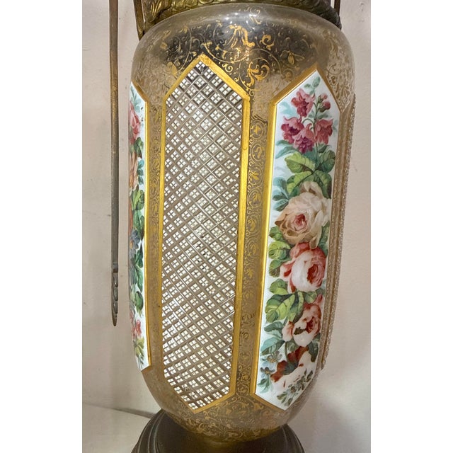 1920s Pair of Large Antique Moser Bronze Mounted Cut to Clear Gilt Glass Table Lamps For Sale - Image 5 of 15