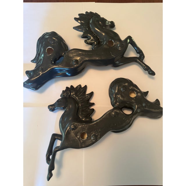 Black Vintage Midcentury Ceramic Black Pegasus Horses Wall Decor Pair For Sale - Image 8 of 9