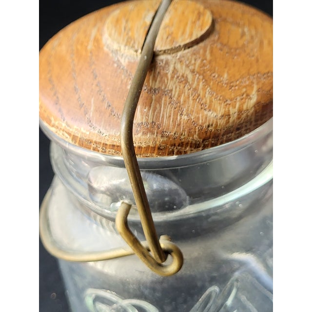 Rustic Vintage Ball Glass Jar With Wooden Lid & Metal Wire Clamp For Sale - Image 3 of 8