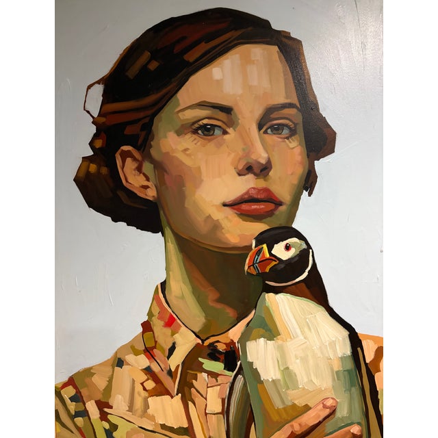 Modern 2026 Painting of a Girl and Her Penguin, Framed For Sale - Image 3 of 7
