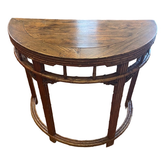 Late 19th Century Bamboo Form Demi Lune Console Table For Sale