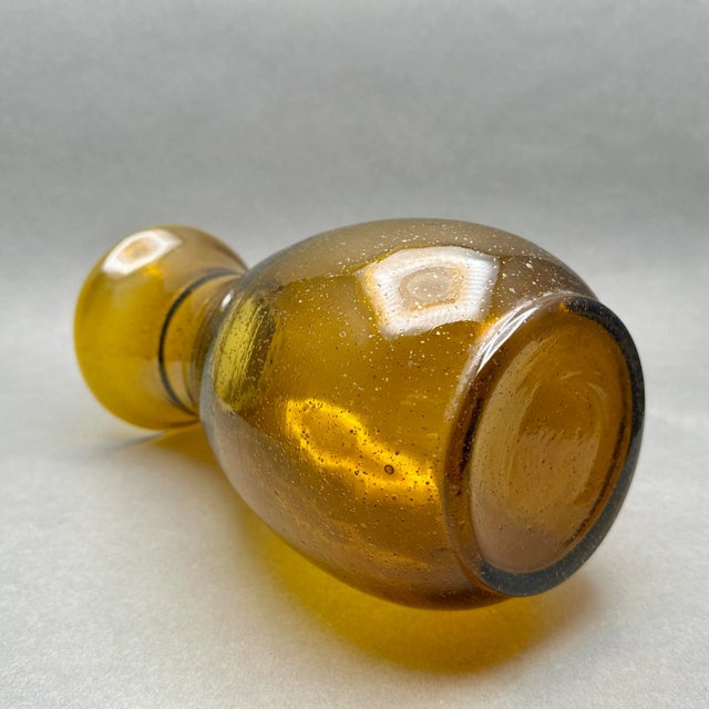 Amber Vintage Minimalist MCM Hand Blown Amber Glass Vase With Bubble Detail For Sale - Image 8 of 9