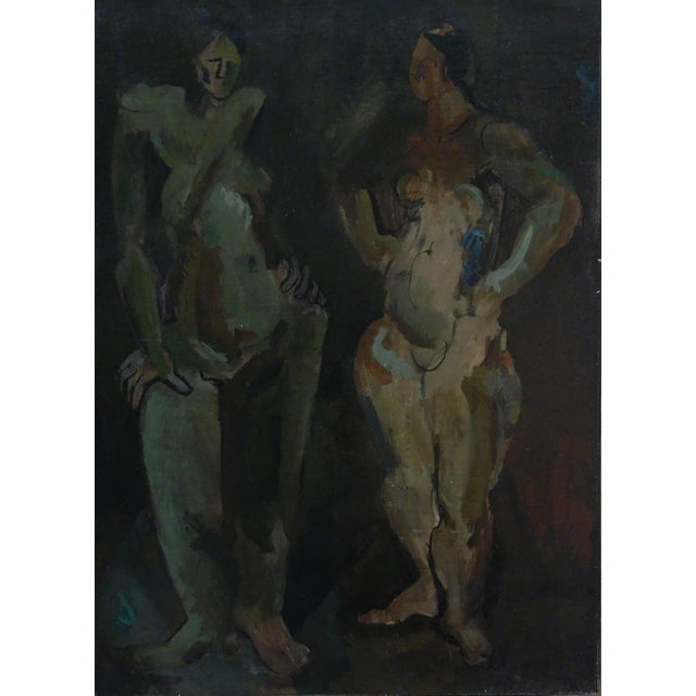 Max Weber Attributed American Two Nudes Painting Circa 1920 For Sale
