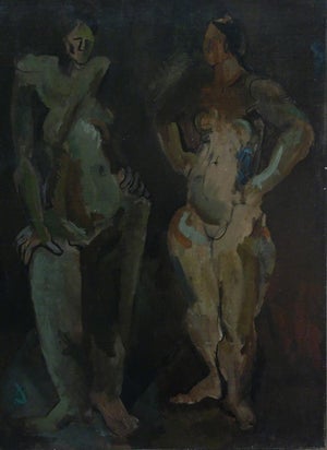 Max Weber Attributed American Two Nudes Painting Circa 1920