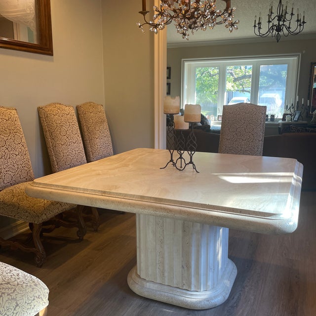 2000 - 2009 Authentic Kreiss Collection Solid Travertine Square Dining Table For Sale - Image 5 of 12