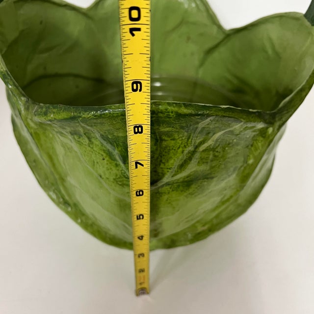 Green Vintage Handcrafted Cottage Core Paper Mache Cabbage Cachepot For Sale - Image 8 of 10