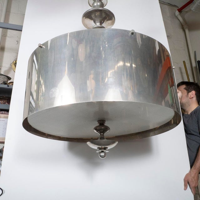 Large scale drum chandelier with mesh diffuser For Sale - Image 4 of 9