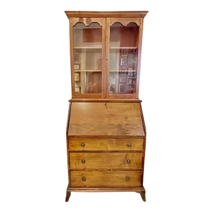 Early 20th Century Maple Slant Front Secretary Desk With Bookcase Hutch