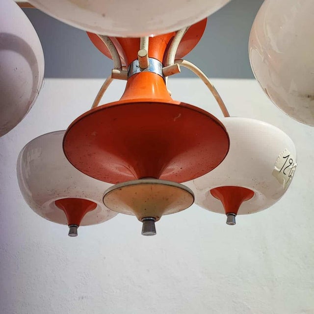 White Vintage Space Age Style Opal Glass Chandelier, 1960s For Sale - Image 8 of 11