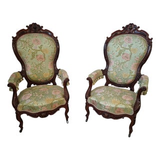 Rococo Revival Balloon Back Armchairs, 1850, Set of 2 For Sale