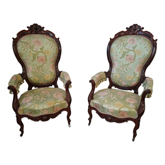 Rococo Revival Balloon Back Armchairs, 1850, Set of 2 For Sale