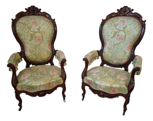 Rococo Revival Balloon Back Armchairs, 1850, Set of 2