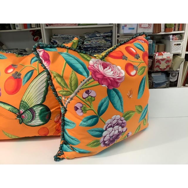Manuel Canovas Pair of Orange Botanical Manual Canovas Pillows For Sale - Image 4 of 6