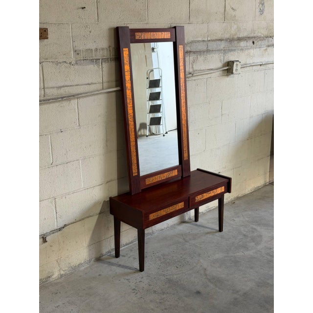 Vintage Danish Modern Rosewood Entryway Set With Mirror in Style of Pedersen & Hansen For Sale - Image 10 of 10