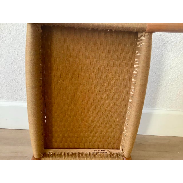 Late 20th Century Danish Modern N. Møller Model 80a Teak Stool With Woven Textile Seat, Denmark For Sale - Image 9 of 12