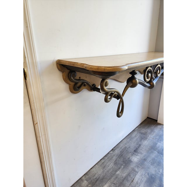 Shabby Chic 1980s Brass Art Nouveau Floating Console Table For Sale - Image 3 of 12
