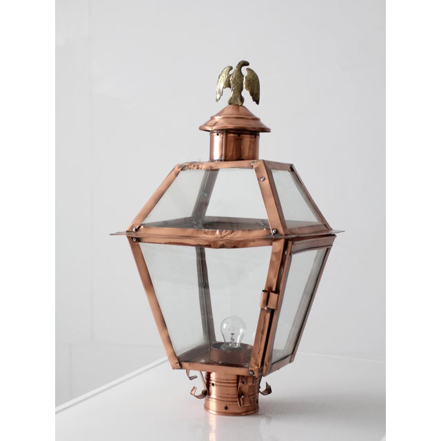 Vintage Copper Lantern Light Fixture With Brass Eagle Finial For Sale - Image 11 of 18