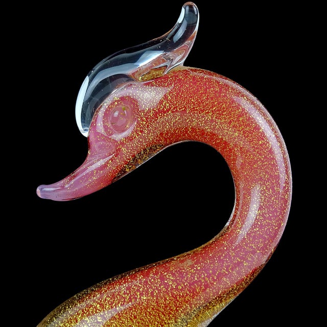 Murano Vintage Seguso Murano 1957 Pink White Gold Flecks Italian Art Glass Swan Bird Figurine Sculpture For Sale - Image 4 of 9