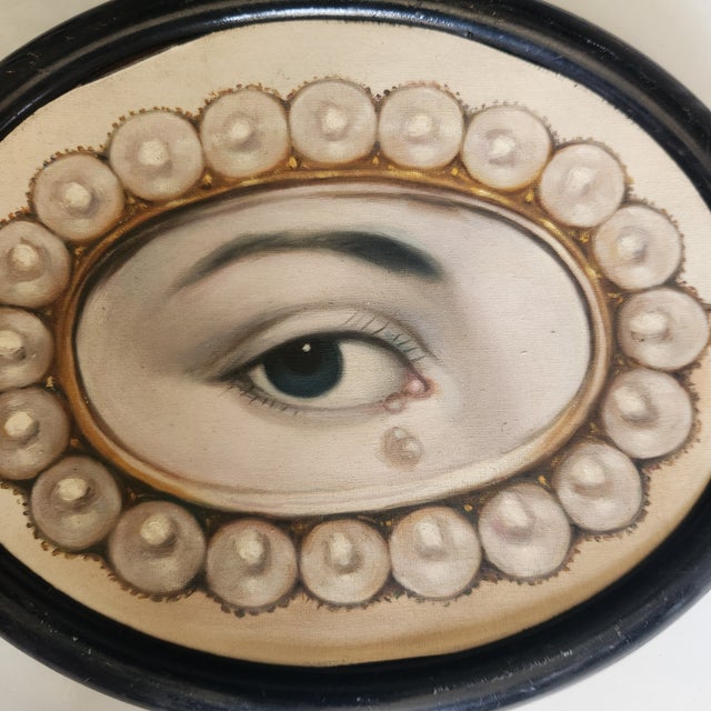 An oil on canvas portrait of a Victorian lovers eye Pin. Hand Painted. Unsigned