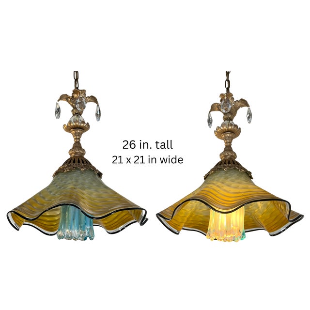 Antique Murano and LaChaussee Art Glass Shades Ormolu Metal Pendant Light For Sale - Image 18 of 18