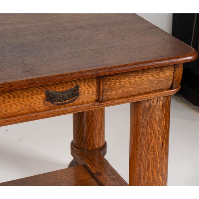 Brown Antique Arts & Crafts Oak Writing Table / Console For Sale - Image 8 of 15
