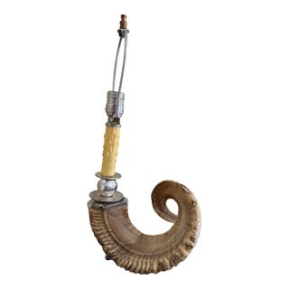 Vintage Ram’s Horn Table Lamp – Rustic English Country House Style Lighting For Sale