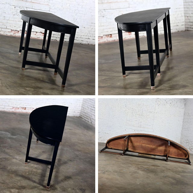 Mid-20th Century Transitional Monumental Mahogany Demilune Console Table Black Painted Finish For Sale - Image 9 of 12