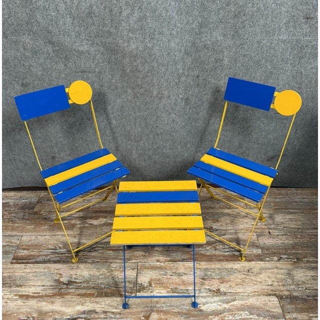 Wood Kis Folding Chairs and Stool by Denis Balland for Fermob, 1980s, Set of 3 For Sale - Image 7 of 7