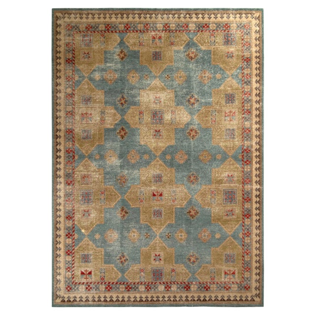 Rug & Kilim’s Distressed Christo Rug in Gold and Blue, 10x14 For Sale In New York - Image 6 of 6