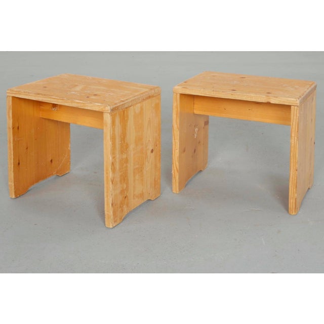 Wood Charlotte Perriand for Les Arcs 1600, Attributed Pair of Carved Pine Stools, 1960s For Sale - Image 7 of 13