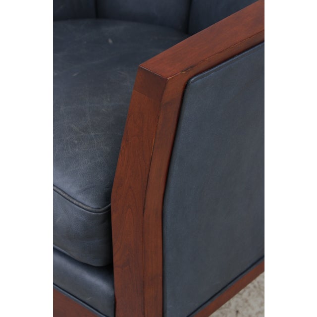Stickley Cherry Blue Leather Club Chair For Sale - Image 13 of 16