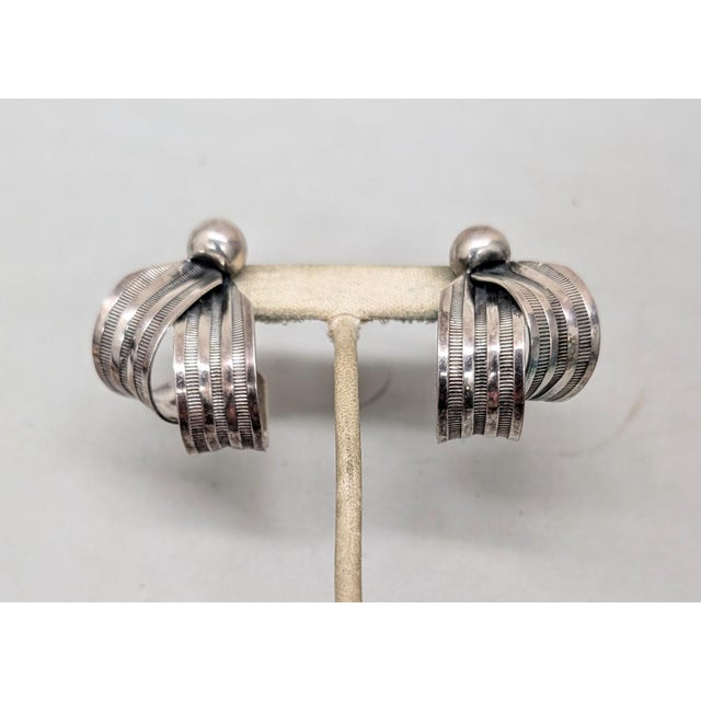 Metal Vintage 1955 Signed Napier Silvertone Double "Ribbon" Clip Earrings For Sale - Image 7 of 9