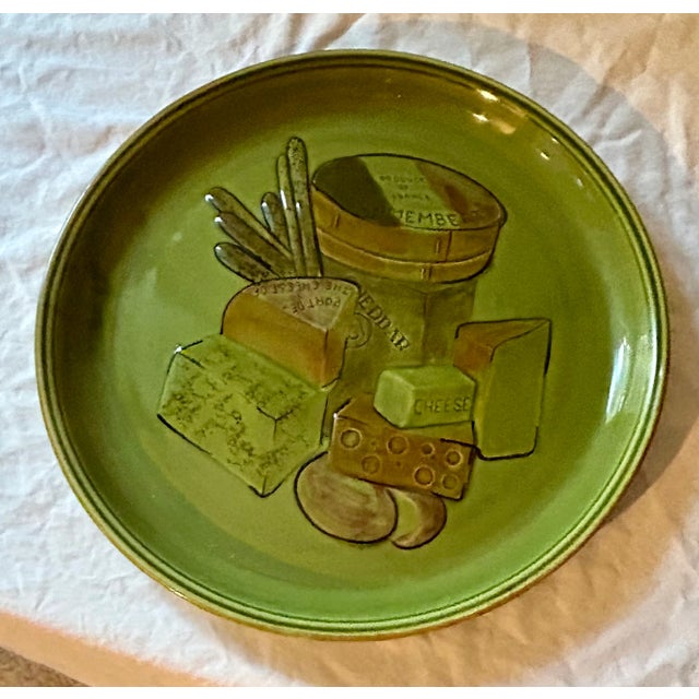1960 Green French Cheese and Bread Round Plate Serving Platters by Los Angeles Potteries For Sale In Palm Springs - Image 6 of 8