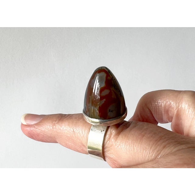 1960s George Kaplan Ge-Kå Swedish Modernist High Domed Moss Agate Sterling Silver Ring For Sale - Image 5 of 5