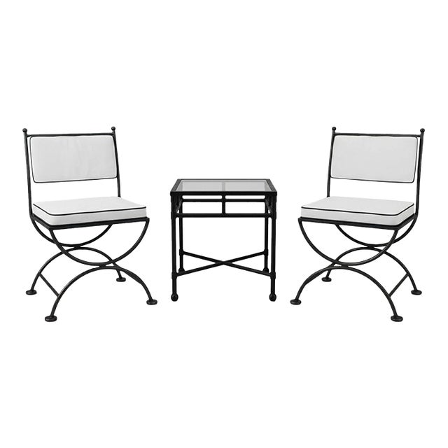 3 Pieces Vintage Turkish Cast Iron Patio Chairs & Side Table For Sale