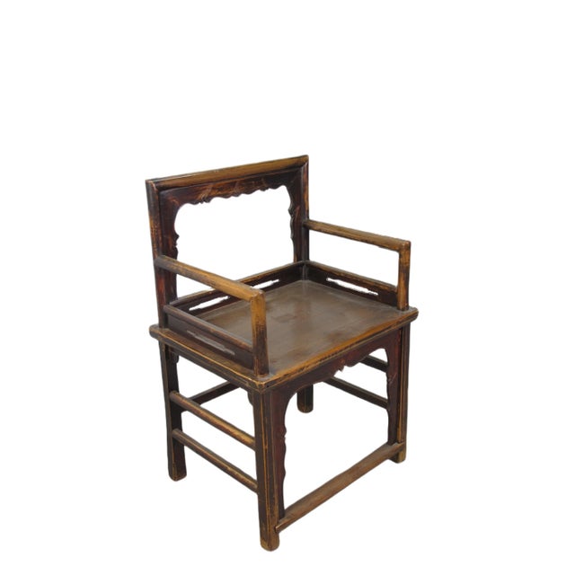 Brown Antique Chinese Low Back Arm Chair For Sale - Image 4 of 11