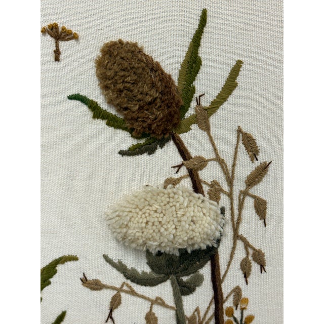 Ivory Mary Jo Morris Botanical Embroidery Textile Art, Vintage For Sale - Image 8 of 12