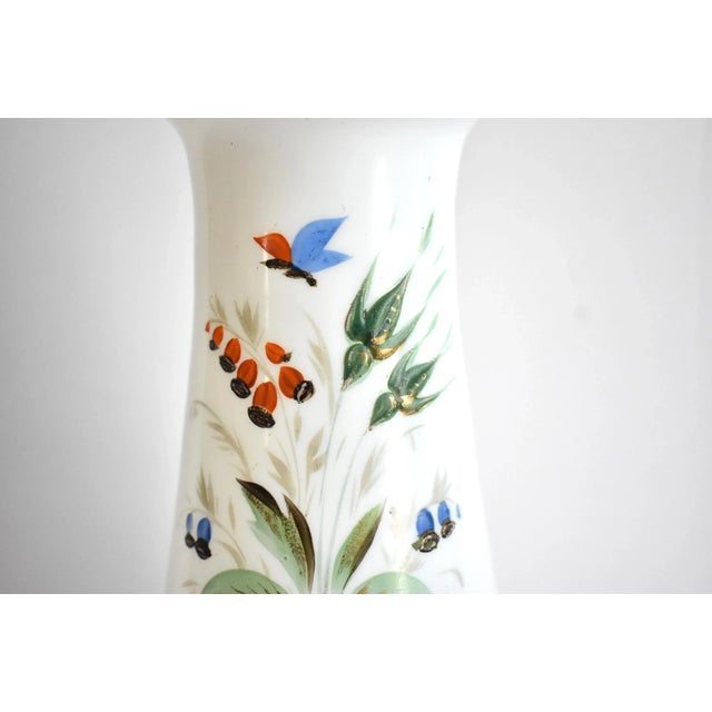 Victorian Antique Hand-Painted White Glass Vase For Sale - Image 3 of 10