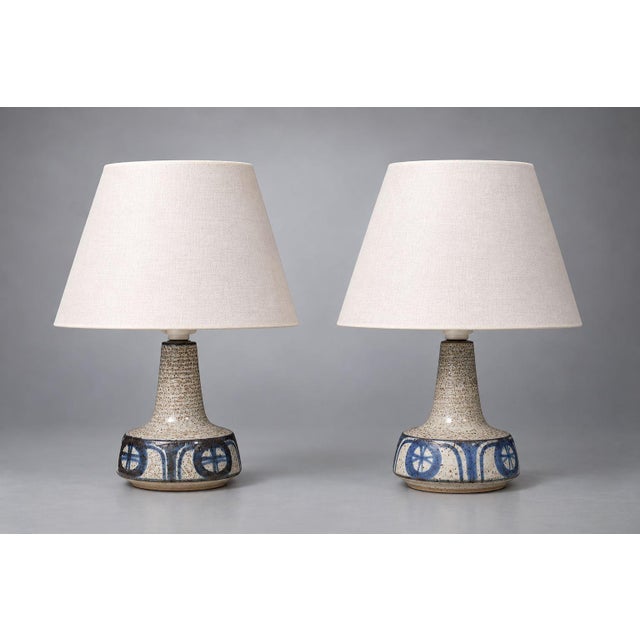 Erika Noomi Backhausen, Søholm Stentøj, Danish Mid-Century Modern, Table Lamps, Blue and Gray Glazed Stoneware, Denmark,...