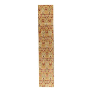 Spanish European Style Runner in Gold, Red & Gray Floral Pattern by Rug & Kilim For Sale
