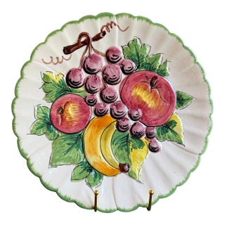 1980s Handpainted and Embossed Fruit Italian Pottery Platter For Sale