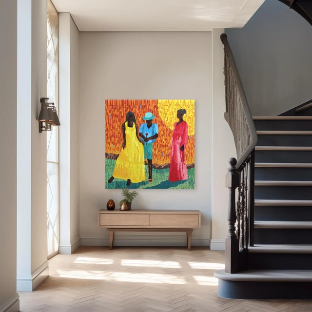 Textile Red Roses - Large Textural Layered Painted Canvas Colorful Figurative Original Artwork by Amadou Opa Bathily For Sale - Image 7 of 8