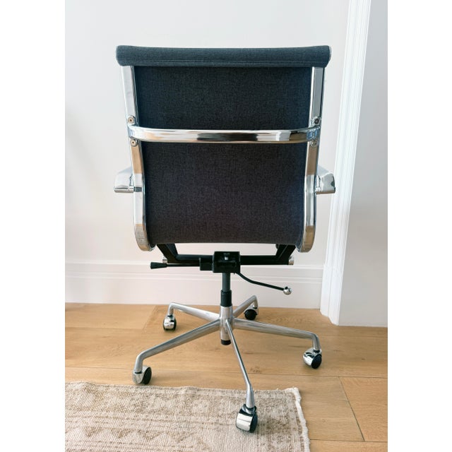 Restoration Hardware Dark Gray Padded Fabric Modern Office Chair For Sale - Image 4 of 6