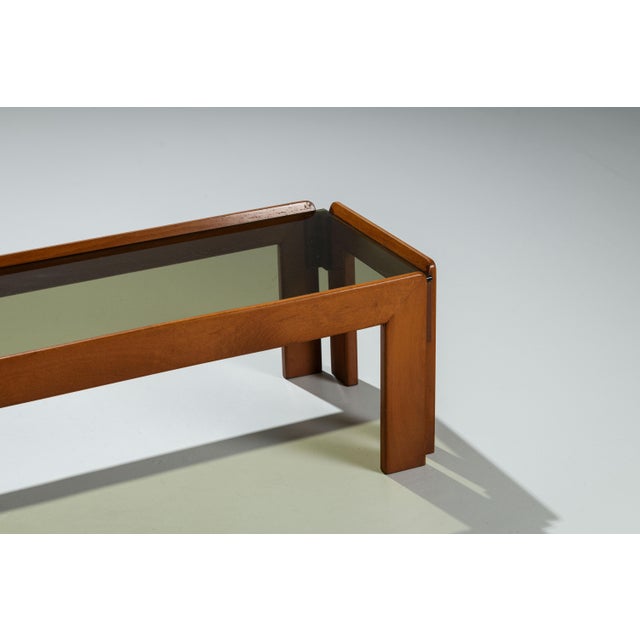 Brown Vintage Coffee Table with Smoke Glass Top by Afra & Tobia Scarpa, 1970s For Sale - Image 8 of 12