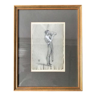 1870s English Charcoal Drawing of a Young Man For Sale