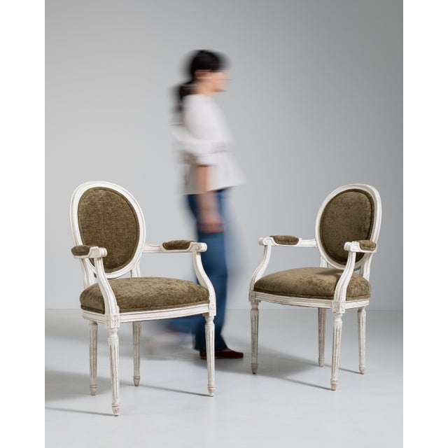 Pair of Louis XVI Upholstered Armchairs, Neoclassical Style, France, 20th Century For Sale - Image 14 of 18