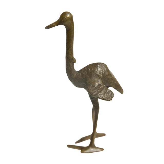 Medium Ostrich Standing Wings Open Vintage African Gold Weight For Sale