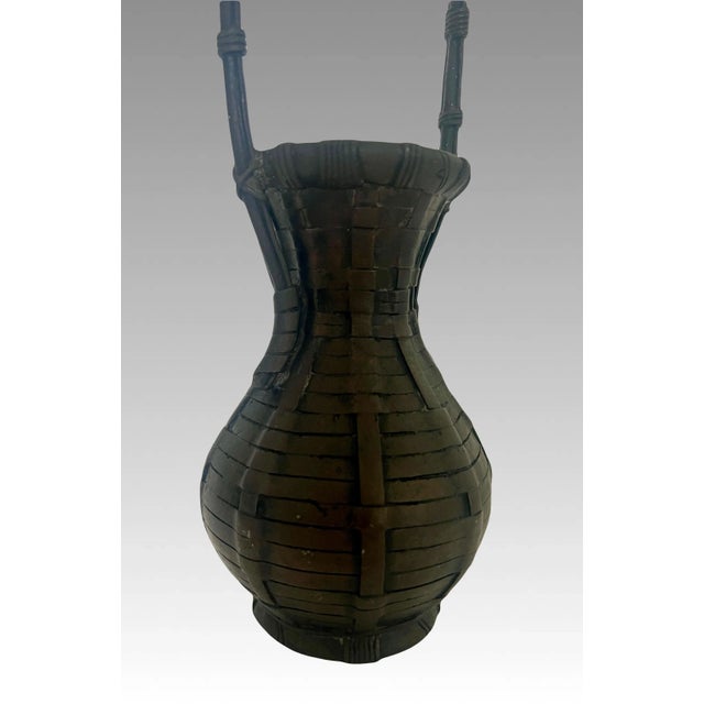 Antique Japanese Bronze 'Woven' Basket Form Ikebana Vase With Handle For Sale In Tampa - Image 6 of 9